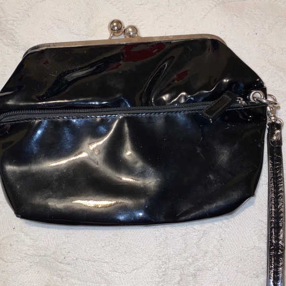 Vintage Black Patent Leather Clutch Wristlet - Picture 6 of 13